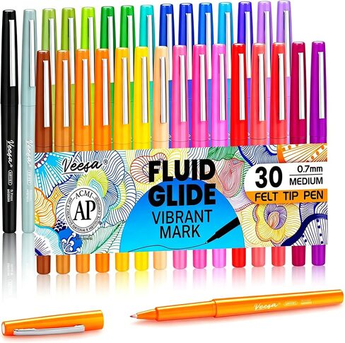 Felt Tip Pens 30 Colors, Medium Point (0.7mm), Assorted Colors Markers Pens For Journaling, Writing, Note Taking, Planner Coloring, School & Office Supplies, Smooth Writing in Saudi Arabia