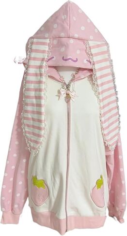 سترة Y2K Cutecore Kawaii Jojifuku للنساء على شكل قطة وأكمام طويلة مع قلنسوة كبيرة الحجم ملابس علوية in Kuwait