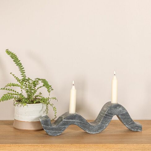Bloomingville Marble Wave Double Taper Candle Holder, Black in Saudi Arabia
