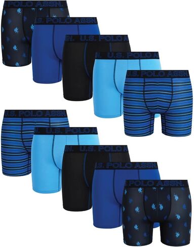 الولايات المتحدة بولو أسن. ملخصات Mens Boxer - 10 حزمة الرطوبة الفطرية الأداء الملاكمين ملابس داخلية مع حقيبة كفاف (S -XL) in Kuwait