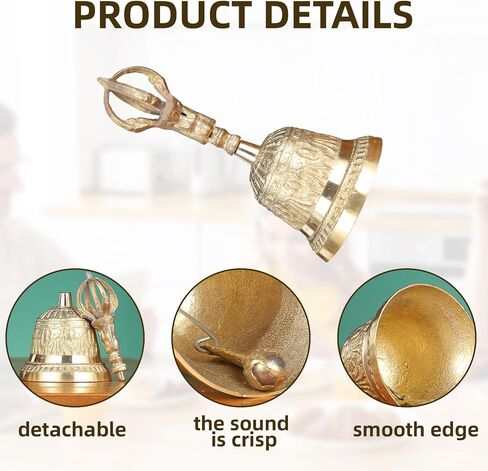 Hand Bells, Brass Bell, Hand Bells for Seniors Bedside, Small Handheld Bell for School Classroom, Service Call, Dinner and Wedding, Home Table Decoration(Brass) in Saudi Arabia