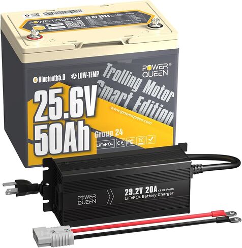 Power Queen LifePo4 Battery 36V 50ah مع Bluetooth ، حماية منخفضة الحرارة ، 1920WH Energy ، بطارية Deep Cycle Group 31 Lithiumn Battery لمحرك التصيد 36 فولت حتى 120 رطل in Kuwait