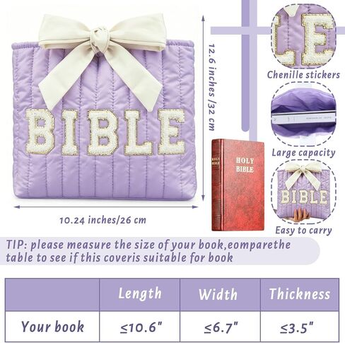 SATINIOR Pink Quilted Bow Bible Sleeve for Women Chenille Letter Bible Cover Case Padded Protector Washable Pouch Christian Gift for Girls Book Lovers in Kuwait