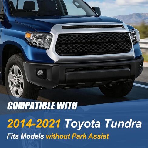 شريط وجه المصد الأمامي من Auto Dynasty متوافق مع Toyota Tundra 2014-2021، غطاء نهاية غطاء المصد الجانبي الأيسر للسائق مع فتحات ضوء الضباب، فتحات مستشعر غير قابلة للوقوف، كروم مصقول in Kuwait