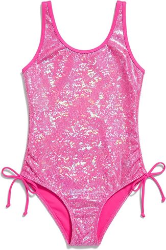 Lovekider 6-12 Years Girls Shiny Metallic Gold One-Piece Swimsuit Adjustable Straps Drawstring Bathing Suit Swimwear in Kuwait