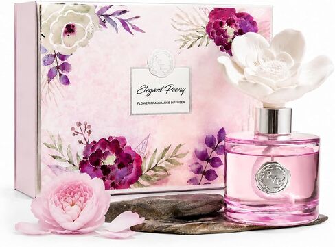 Reed Diffuser Set, Pretty Valley Home Diffuser Rose Petals Gypsum White Flower Oil 100Ml / 3.38fl OZ Gift Box for Bathroom Office Bathroom Living Room Decor (White Lotus) in Saudi Arabia