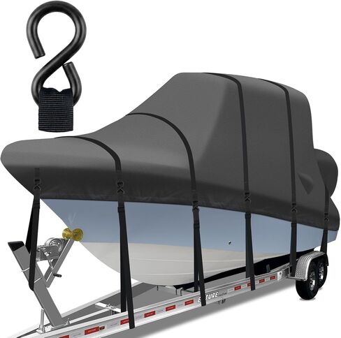 1400D Heavy Duty T-Top Boat Cover with Metal Buckles, 24-26ft Trailerable T Top Hard Top Boat Cover, Marine Grade TTOP Boat Storage Cover, Waterproof Center Console Boat with T TOP Roof, Gray in Saudi Arabia