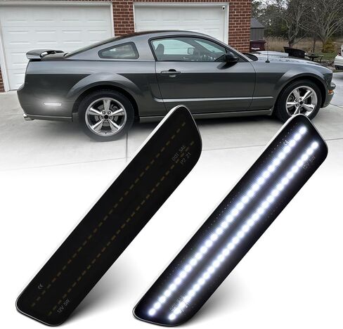 صفوف مزدوجة مصابيح علامة الجانب الأبيض LED ل Ford Mustang 2005-2009 عاكسات علامات Fender الخلفية ، 2pcs عدسة مدخنة in Kuwait