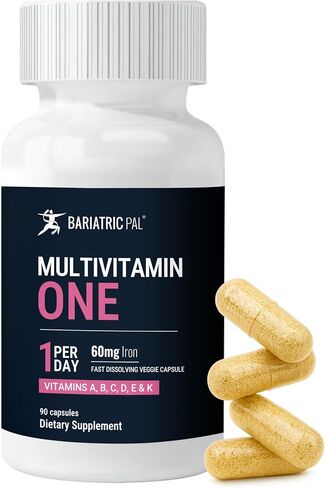 BariatricPal Multivitamin ONE 1 per Day! Bariatric Multivitamin Capsule with 60 mg of Iron | Easy to Swallow Capsule | Vitamin for Bariatric Surgery Patients | 90 Count (3 Month Supply) in Saudi Arabia