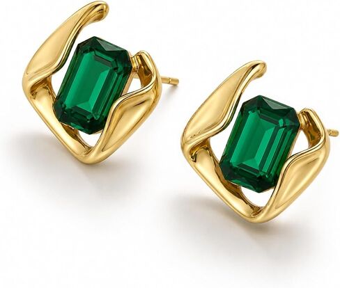 Emerald Earrings for Women, Formal Green Gemstone Large Studs, May Birthstone, Gift for Mom Wife Her by Febsky in Saudi Arabia