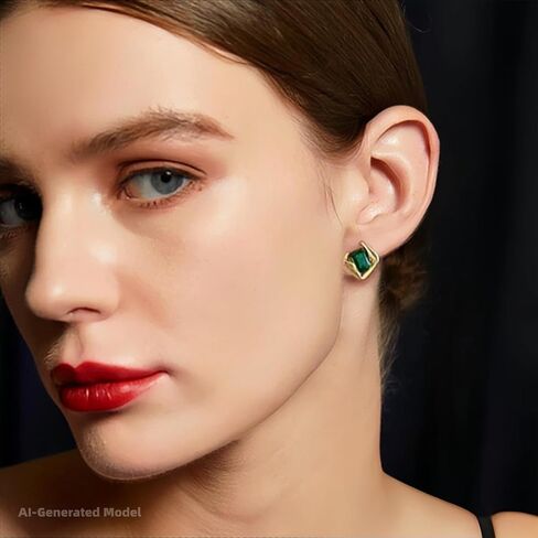 Emerald Earrings for Women, Formal Green Gemstone Large Studs, May Birthstone, Gift for Mom Wife Her by Febsky in Saudi Arabia