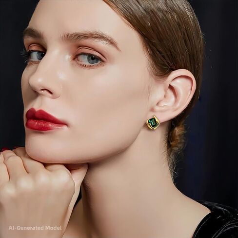 Emerald Earrings for Women, Formal Green Gemstone Large Studs, May Birthstone, Gift for Mom Wife Her by Febsky in Saudi Arabia