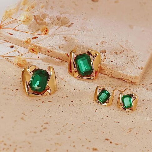 Emerald Earrings for Women, Formal Green Gemstone Large Studs, May Birthstone, Gift for Mom Wife Her by Febsky in Saudi Arabia