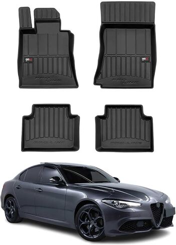 سجادات أرضية فاخرة من OMAC لسيارة Alfa Romeo Giulia 2017-2025 AWD باللون الأسود شديد التحمل in Kuwait