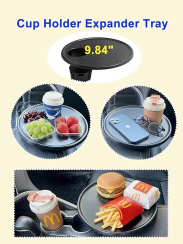 صينية حامل أكواب السيارة، موسع طاولة حامل الأكواب للسيارة - ذراع دوار آمن وقابل للتعديل 360 درجة، طاولة 9.84 بوصة، صينية السيارة مناسبة لحاملي الأكواب بعرض 2.56 بوصة - 3.7 بوصة in Kuwait