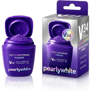 Pearly White V34 Purple Teeth Whitening Powder, 30g | Colour Correcting Teeth Whitening Powder, Enamel-Safe Tooth Whitening Powder, For Daily Oral Care Routine, Freshens Breath in Saudi Arabia