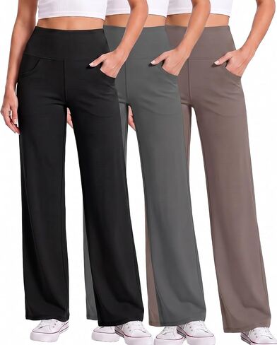 Coume 3 Pack Women's Wide Leg Pants Casual Loose Yoga Pants High Waist Lounge Sweatpants Stretch Workout with Pockets in Saudi Arabia