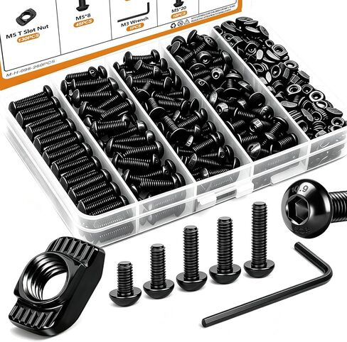 Mankk 260pcs m5 t-nuts و bolts kit-m5 (8-20mm) مسامير مقبس مسدس ، صواميل t-slot ، وجع ألن لسلسلة 2020 بثق الألومنيوم in Kuwait