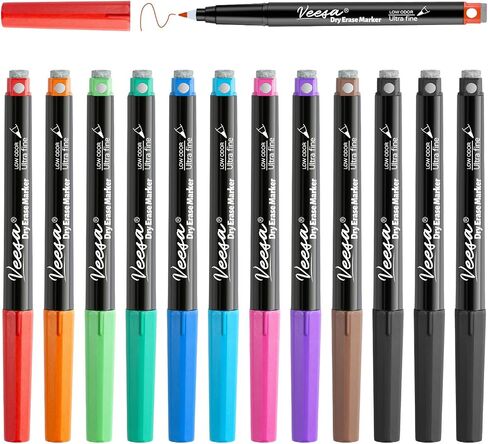 Dry Erase Markers Ultra Fine Tip, 0.7mm, Magnetic Whiteboard Markers with Erasers, Assorted Colors, Low-Odor, 12 Count, Classroom & Office Supplies in Saudi Arabia