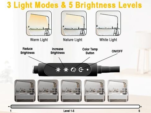 CGBE Nail Light for Desk: 360° Adjustable Nail Lamp for Desk with 3 Color Modes 5 Brightness, 23.6-Inch Led Desk Lamp for Salon Manicurist Tattoo Crafts Sewing Work Reading Game in Kuwait