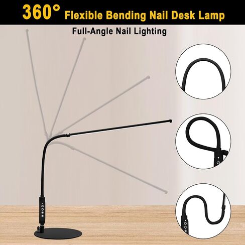 CGBE Nail Light for Desk: 360° Adjustable Nail Lamp for Desk with 3 Color Modes 5 Brightness, 23.6-Inch Led Desk Lamp for Salon Manicurist Tattoo Crafts Sewing Work Reading Game in Kuwait