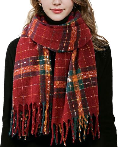 Womens Winter Scarf, Cashmere Feel Plaid Scarfs for Women, Soft Pashmina Shawls and Wraps, Long Blanket Scarf in Saudi Arabia