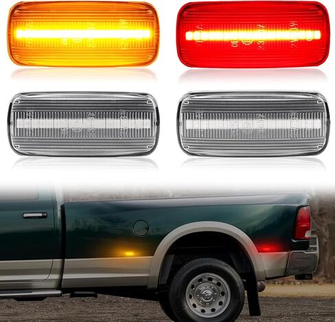 4 قطع LED مصابيح جانبية للحاجز المزدوج لـ 2010-2017 Ram1500 2500 3500، مصابيح أمامية وخلفية حمراء كهرمانية للسرير، مصابيح جانبية للعجلات المزدوجة، عدسات شفافة in Kuwait