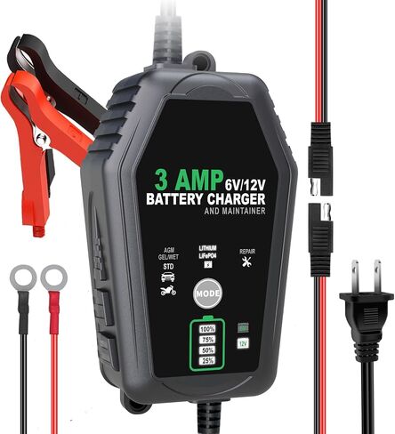 2 Packs 3 Amp Smart Battery Charger, 6V/12V Battery Charger, Trickle Charger, Fully Automatic and Maintainer for Car, Motorcycle, Lawn Mower, Lead-Acid, Lithium, LiFePo4 Battery in Saudi Arabia