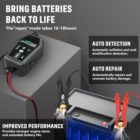 2 Packs 3 Amp Smart Battery Charger, 6V/12V Battery Charger, Trickle Charger, Fully Automatic and Maintainer for Car, Motorcycle, Lawn Mower, Lead-Acid, Lithium, LiFePo4 Battery in Saudi Arabia