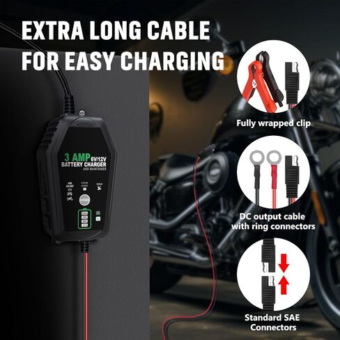 2 Packs 3 Amp Smart Battery Charger, 6V/12V Battery Charger, Trickle Charger, Fully Automatic and Maintainer for Car, Motorcycle, Lawn Mower, Lead-Acid, Lithium, LiFePo4 Battery in Saudi Arabia