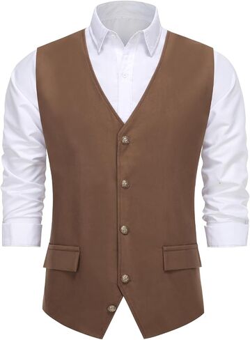 Men Renaissance Steampunk Suit Vest Medieval Victorian Button Daily Party in Saudi Arabia