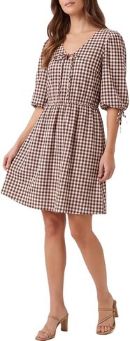 Kuraki Women's Classy Mini Plaid Puff Sleeve Checkered Dress in Saudi Arabia