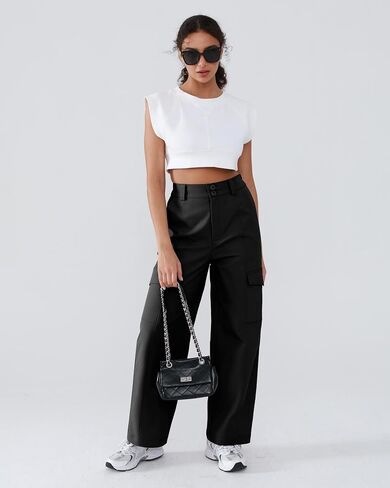 Women's High Waist Cargo Pants Water-Resistant Fabric Hiking Pants Elastic Waistband Patchwork Tailoring Slim-fit in Saudi Arabia