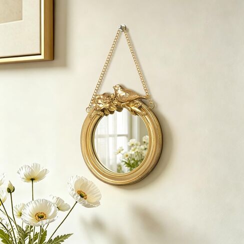 AELS 3 Pack Small Antique Gold Mirror Wall Decor, Wall Hanging Mirror Decor, Luxury Home Decor, Vintage Wall Mirror, Small Decorative Mirrors for Wall Decor for Living Room Entryway Bedroom, Bird Bow in Kuwait