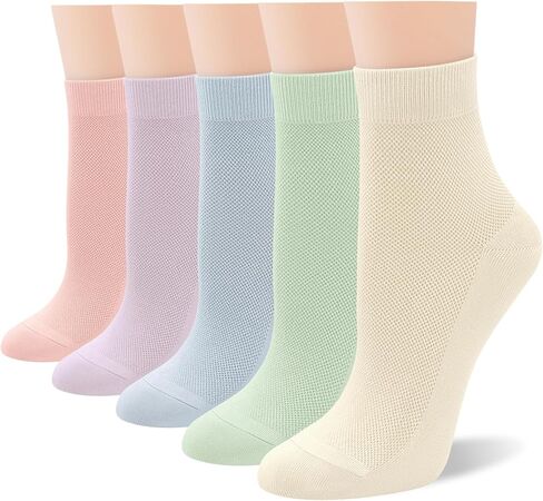 SERISIMPLE Women Thin Viscose Bamboo Above Ankle Sock Breathable Lightweight Classic Crew Casual Mesh Socks 5 Pairs in Saudi Arabia
