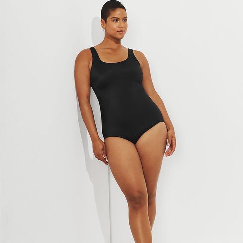 LANDS 'LAND' Women's Tummy Control Clorine Clorine Recout Neck Cup Cup Tugless Sporty One Piece One Piece Swimsuit in Kuwait