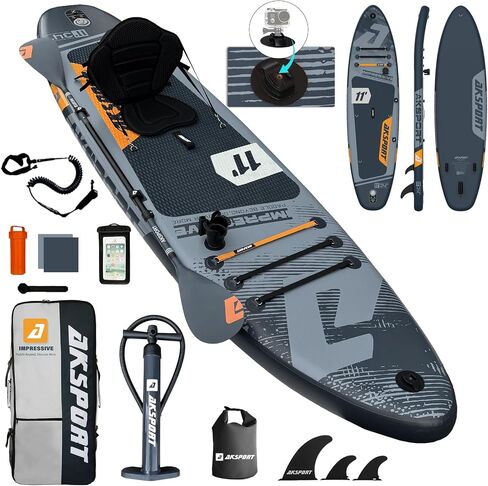 AKSPORT 10'6"×32"×6" لوح مجداف قابل للنفخ مع سطح ممتاز غير قابل للانزلاق، حقيبة ظهر للسفر، مجداف قابل للتعديل، مضخة، مقود للشباب والكبار ألواح SUP خفيفة للغاية لركوب الأمواج in Kuwait