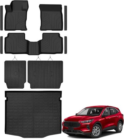 سجادات الأرضية وبطانة الحمولة لعام 2020 2021 2022 2023 2024 Ford Escape (غير مناسب هجين) مجموعة كاملة من مطاط TPE للحماية من الطقس وبطانات أرضية السيارات وملحقات سجادة صندوق السيارة، أسود in Kuwait