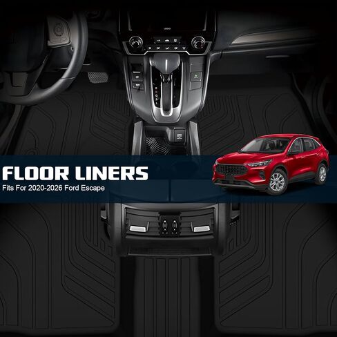 سجادات الأرضية وبطانة الحمولة لعام 2020 2021 2022 2023 2024 Ford Escape (غير مناسب هجين) مجموعة كاملة من مطاط TPE للحماية من الطقس وبطانات أرضية السيارات وملحقات سجادة صندوق السيارة، أسود in Kuwait