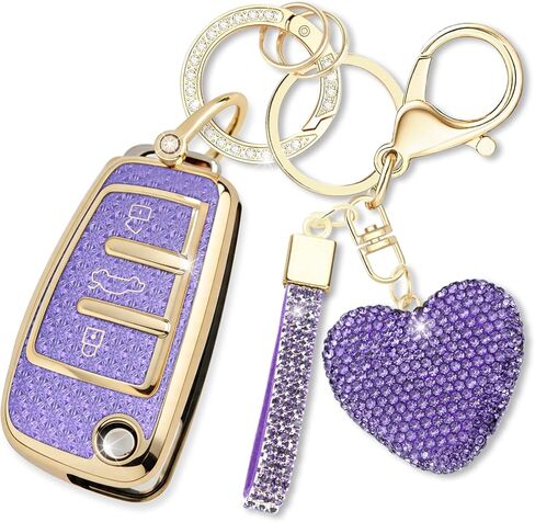 Compatible with Audi Key Fob Cover with Heart Keychain, Girly Soft TPU Car Key Shell Case for Women, Compatible with Audi A1 A3 Q3 Q7 R8 A6L TT Smart Remote Key Protector (3 Buttons-Gold) in Saudi Arabia