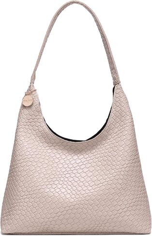 Woven Tote Bag for Women, Vegan Leather Purses, Large Slouchy Shoulder Hobo Bags, Handbag with Zipper for Everyday in Kuwait