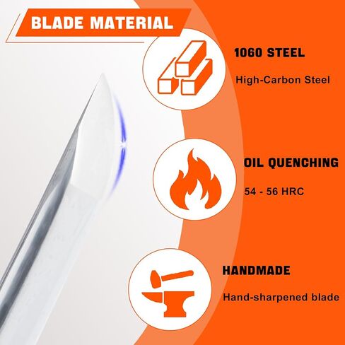 1060 High Carbon Steel Japanese Katana Samurai Sword Real Full Tang Cold Steel Training Sword للرجال والنساء ، 40.9 بوصة ، مثالية للجمع ، العرض ، الديكور in Kuwait