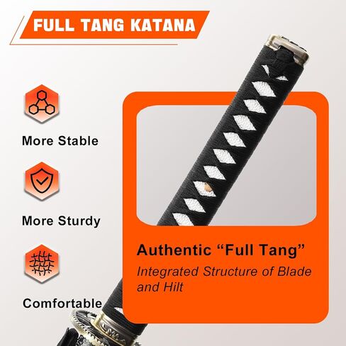 1060 High Carbon Steel Japanese Katana Samurai Sword Real Full Tang Cold Steel Training Sword للرجال والنساء ، 40.9 بوصة ، مثالية للجمع ، العرض ، الديكور in Kuwait