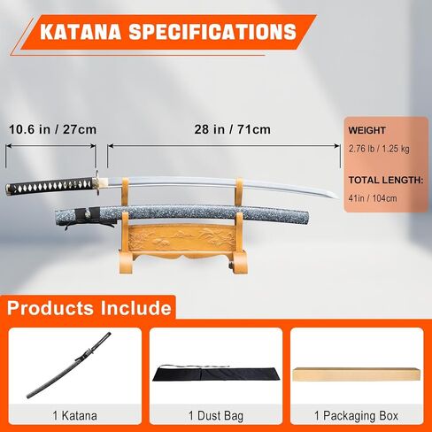 1060 High Carbon Steel Japanese Katana Samurai Sword Real Full Tang Cold Steel Training Sword للرجال والنساء ، 40.9 بوصة ، مثالية للجمع ، العرض ، الديكور in Kuwait