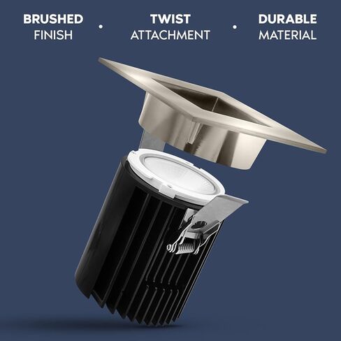 LUXRITE 4 بوصة ضوء غائر، مصباح كشاف LED متراجع بدون غطاء، 5CCT 2700K-5000K، CRI90، 22W، 1700 لومن خرج عالي، فيضان عريض 60 درجة، زخرفة مربعة من النيكل المصقول، ثنائي التعتيم، تصنيف IC & رطب in Kuwait
