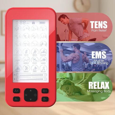 TENS Unit Muscle Stimulator, 3-in-1 TENS & EMS Stimulator Machine with 24 Modes & 20 Levels, Rechargeable EMS Massager for Neck, Shoulder, Sciatica & Back Pain Relief with 12 Pads, EVA Case in Kuwait
