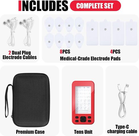 TENS Unit Muscle Stimulator, 3-in-1 TENS & EMS Stimulator Machine with 24 Modes & 20 Levels, Rechargeable EMS Massager for Neck, Shoulder, Sciatica & Back Pain Relief with 12 Pads, EVA Case in Kuwait