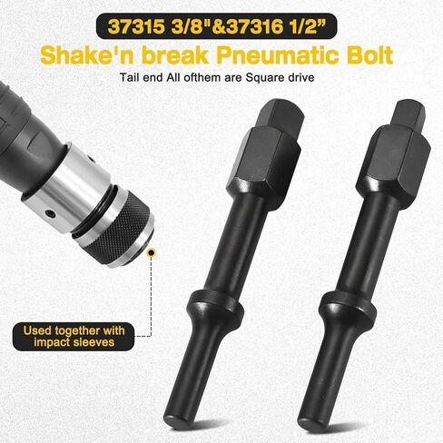 محول مقبس مطرقة الهواء 32029، 37315 3/8 بوصة و37316 1/2 بوصة اهتزاز وكسر، مصمم للاستخدام مع مفتاح ربط للمساعدة في تدوير وفك أدوات التثبيت المضبوطة (قطعتان) in Kuwait