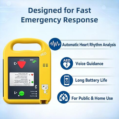 مزيل الرجفان الخارجي التلقائي AED، جهاز محمول للطوارئ مناسب للمنزل وصالة الألعاب الرياضية والمكتب والمدرسة والوصول العام (مترو الأنفاق/المركز التجاري) in Kuwait