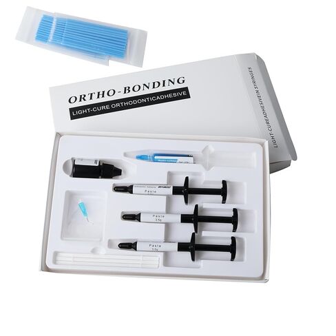 Ortho-Bonding Light Cure Orthodontic Adhesive Kit, Bracket Bonding Resin Standard Kit with 3 x 3.5g Paste Syringes, Primer, Acid Etch, Brushes and Accessories, Professional Dental Use in Kuwait